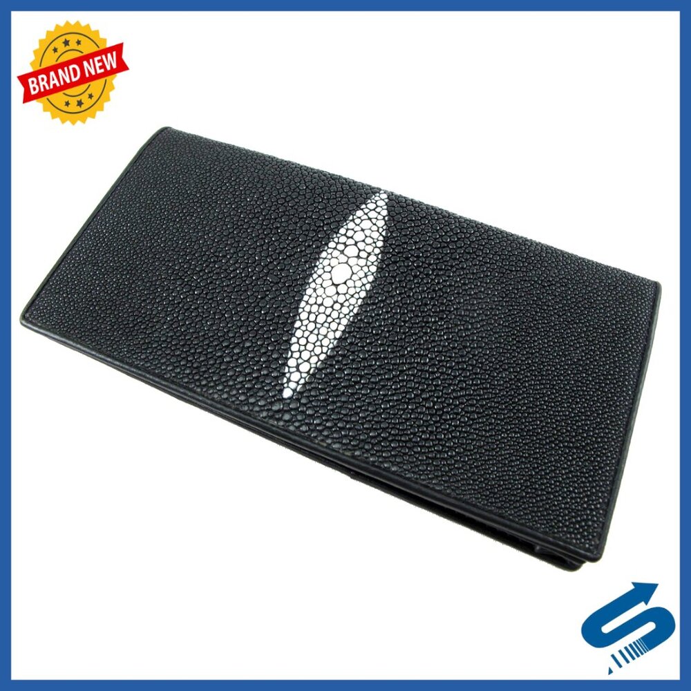 Genuine Stingray Skin Checkbook Wallet Clutch Purse Elegant Minimal Classic